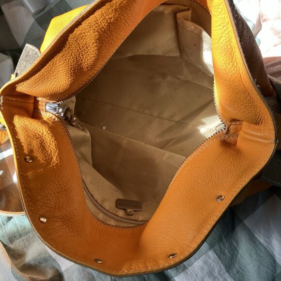 Vintage Nuovedive Made in Italy Leather Shoulder Bag Orange Slouchy Y2K Glitter - Picture 8 of 14